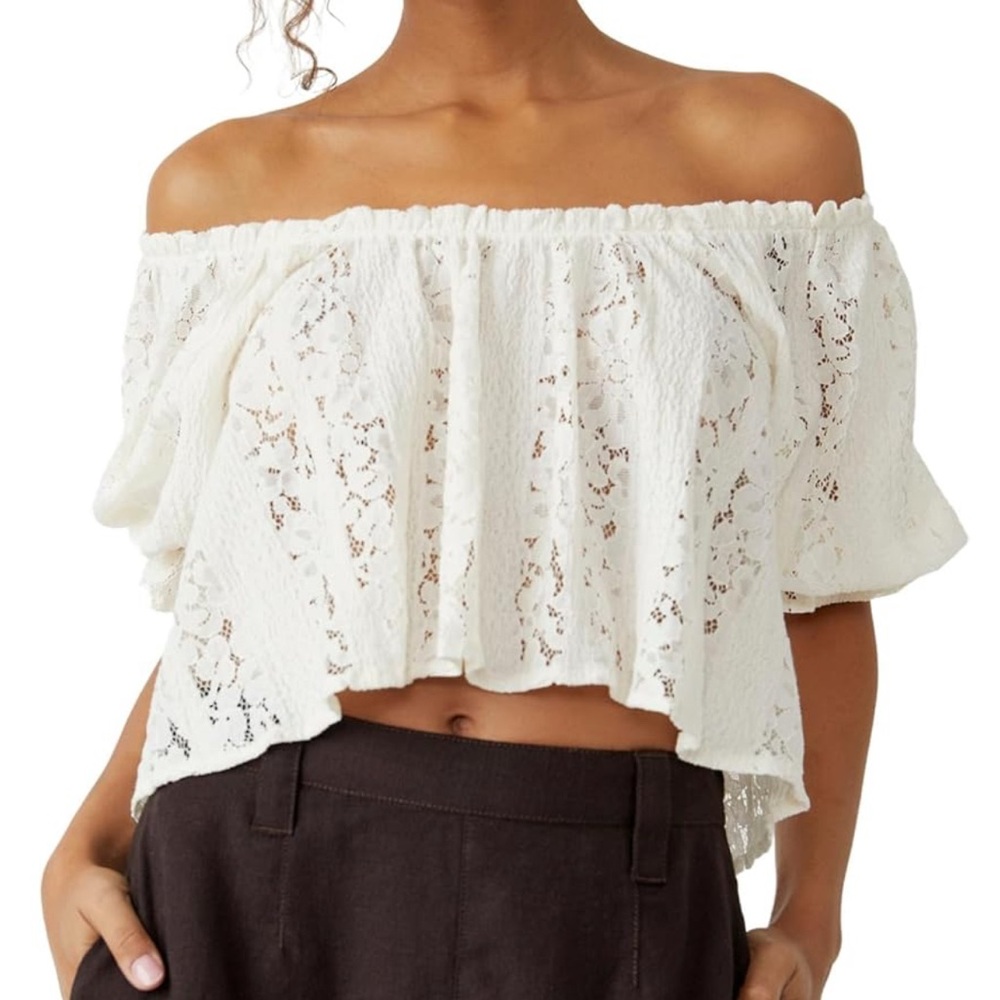 Free People Stacey Off-Shoulder Lace Blouse - Cream XS